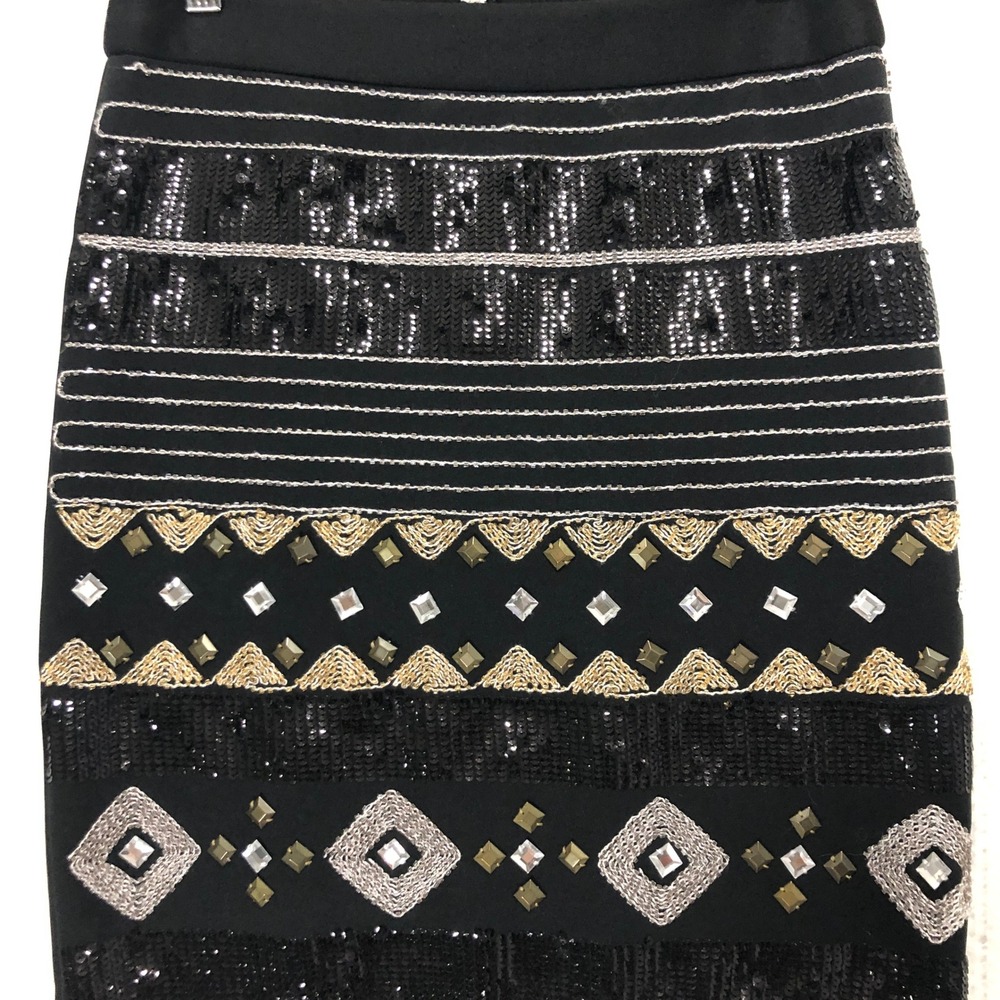 XOXO Black Sequin Embellished Beaded Geometric Mini Skirt Size M